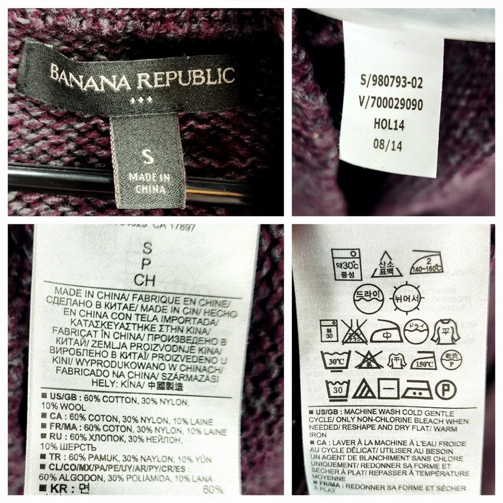 Banana Republic S Men Shawl Collar Sweater Cowl Purple‎ White Cotton Nylon Wool
